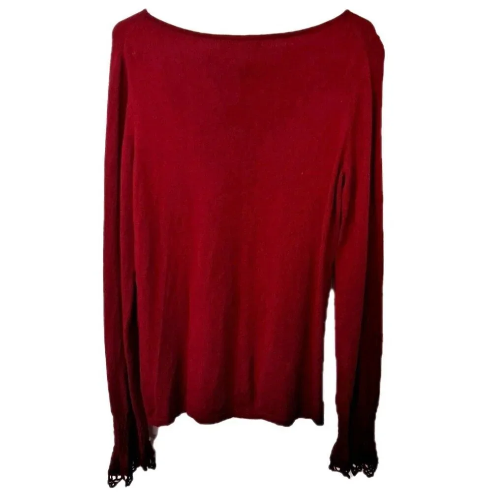 Real Clothes Saks 5th Avenue S Red Long Sleeve Keyhole Cashmere Silk Blend